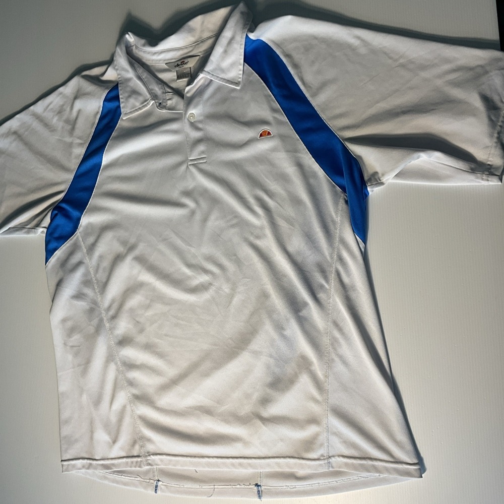 Ellesse Italia Men's XL Performance Golf Polo Shirt White Blue Embroidered Logo
